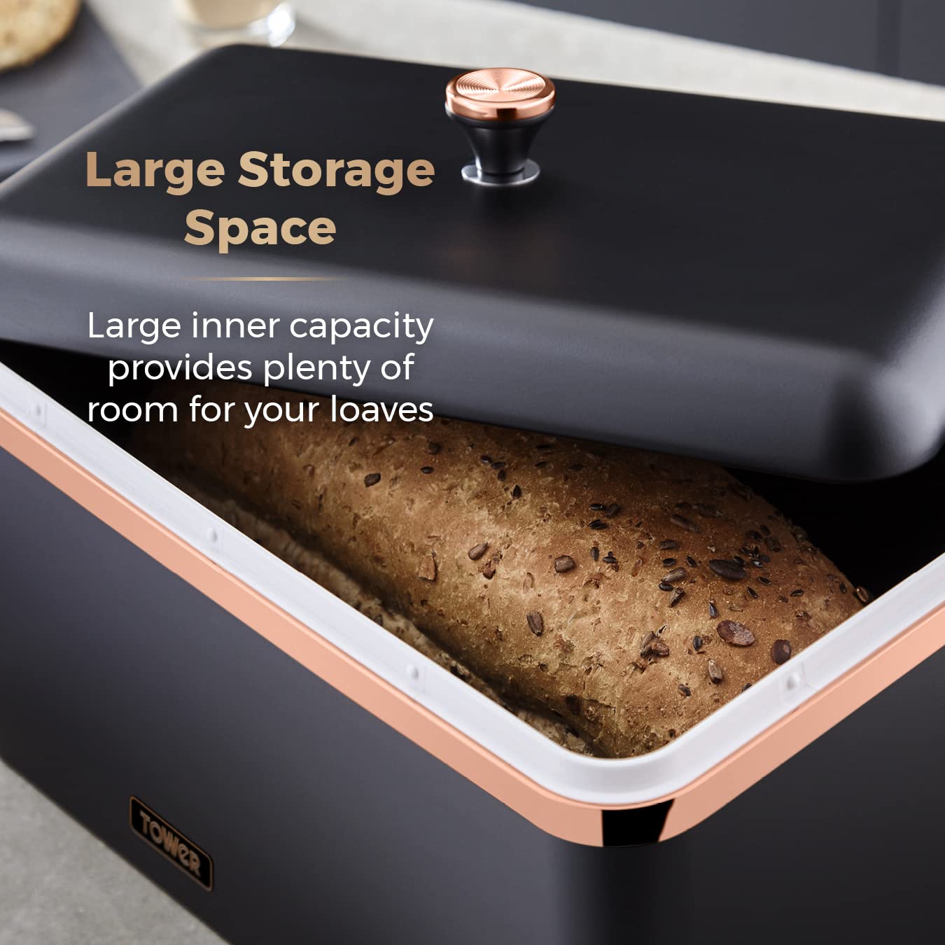 Tower Cavaletto Bread Bin - Large Capacity, Durable Carbon Steel, Removable Lid, Black 3