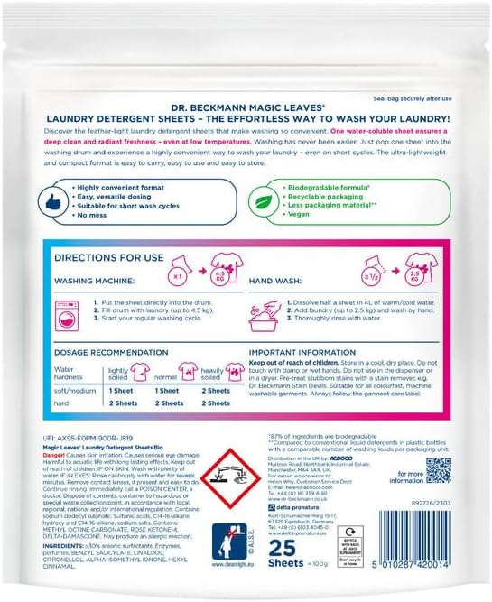 Dr. Beckmann - MAGIC LEAVES BIO Waschmittelblätter (25 Blatt) 5