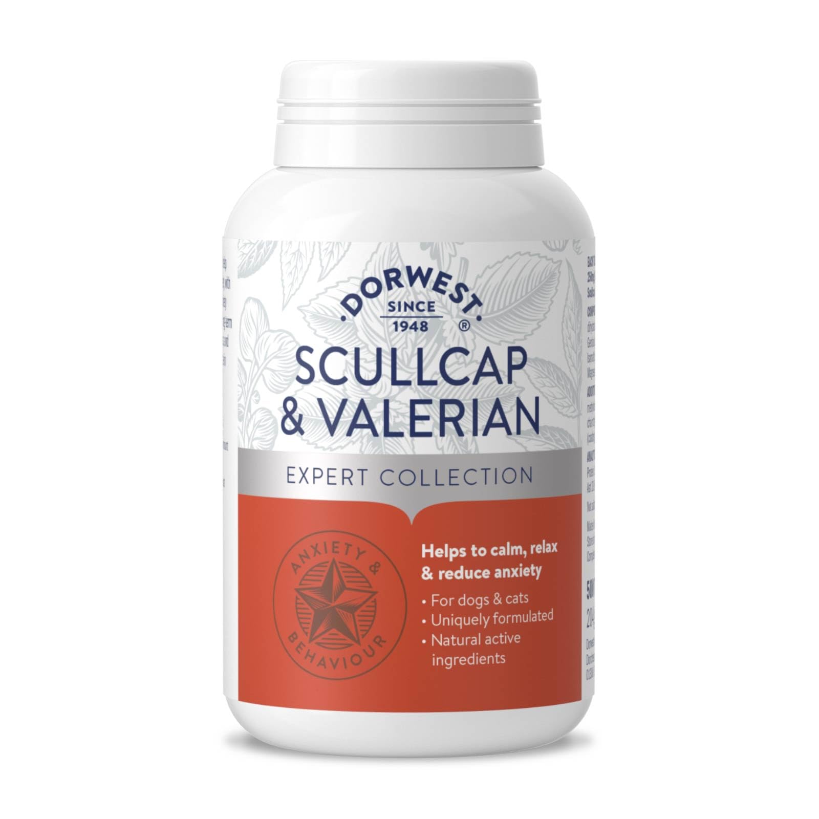 DORWEST HERBS Scullcap & Valerian Calming Tablets for Dogs and Cats - 500 Count, Natural Stress Relief