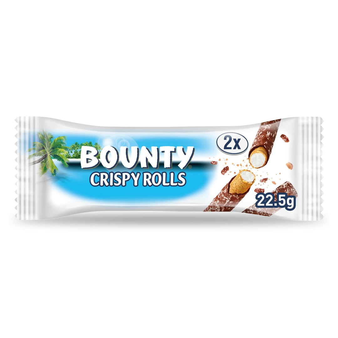 Bounty Crispy Rolls, Milk Chocolate, Coconut, Biscuit Snack Bar, 24-Pack