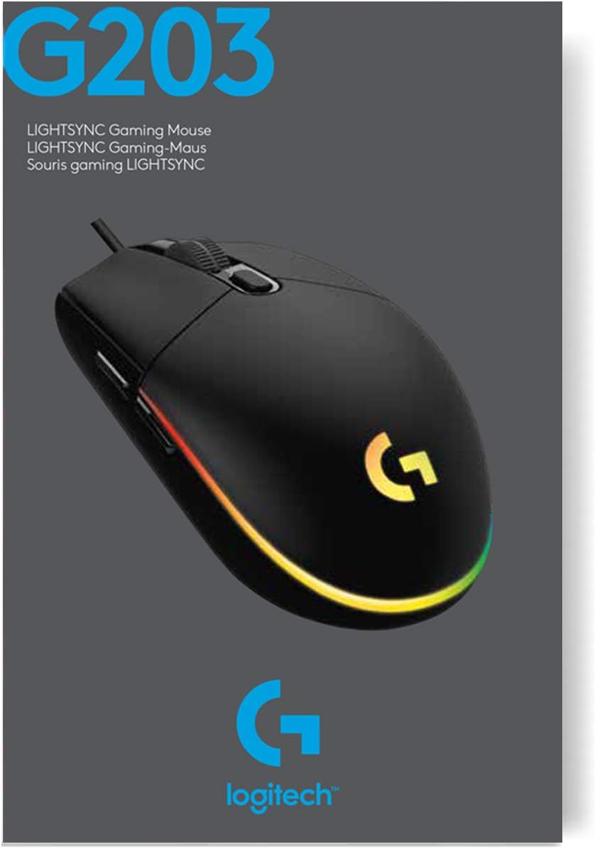 Logitech G203 LIGHTSYNC Gaming Mouse - 8K DPI, 6 Programmable Buttons, RGB Lighting, Lightweight Design - Black