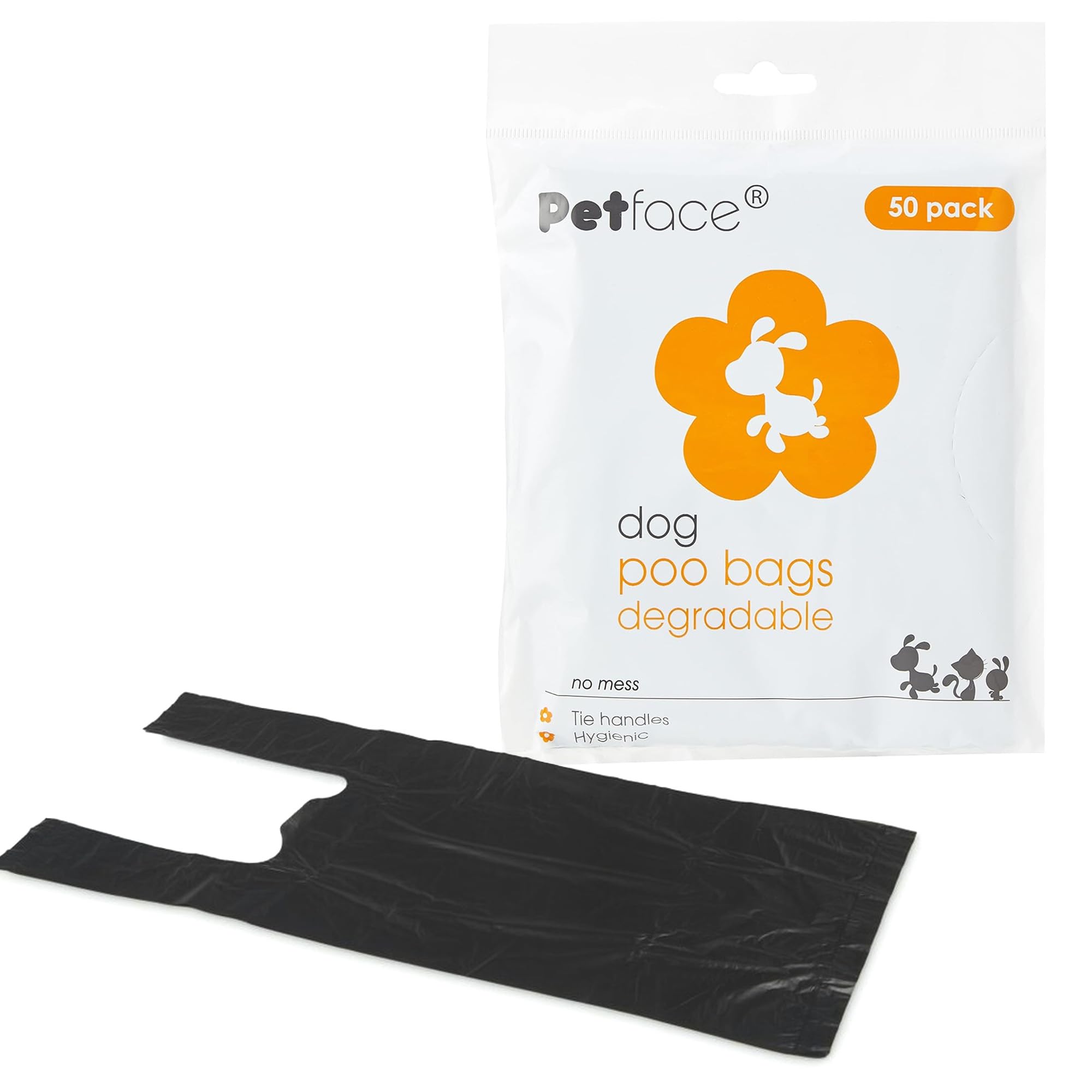 Petface Degradable Dog Poop Bags - 50 Count Pack | Tie Handle | Black
