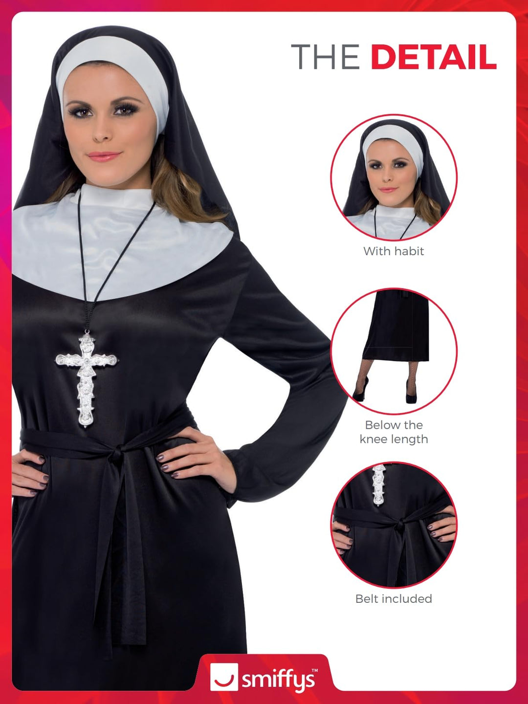 Smiffys Nun Costume, S - UK Size 08-10, Black