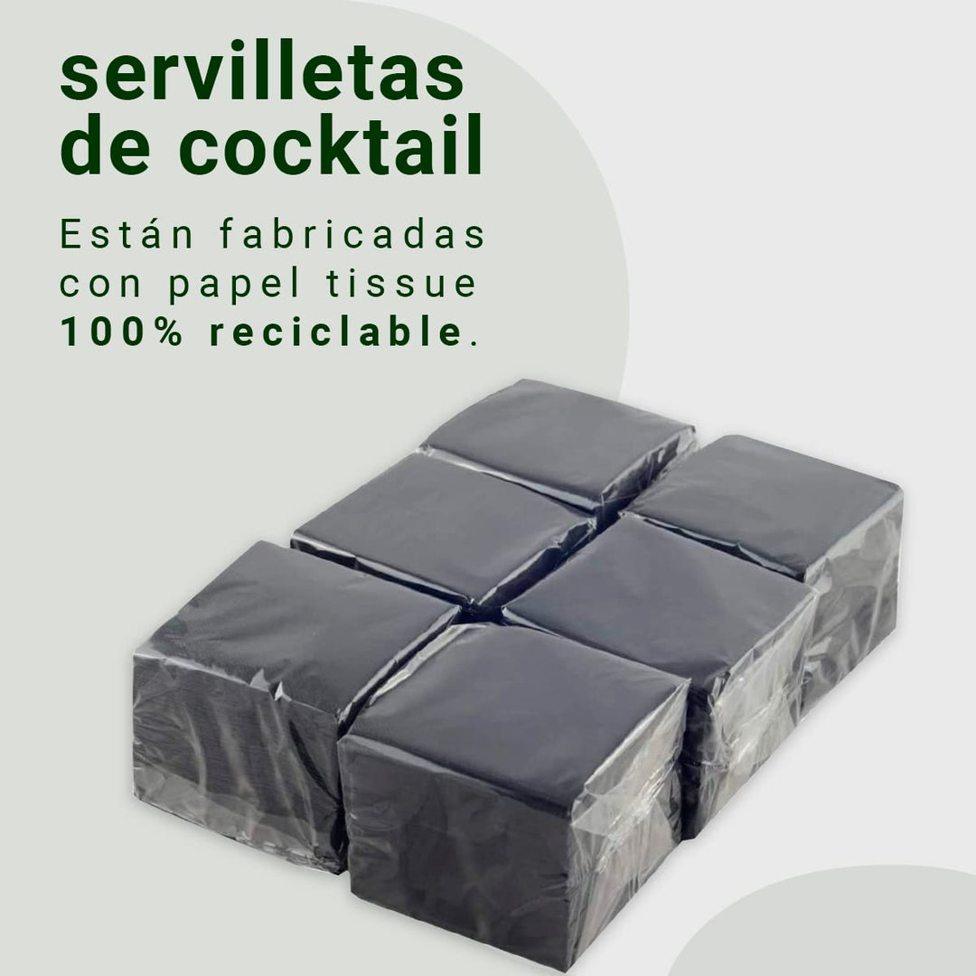 Hostelnovo Black Micro-Quil Paper Napkins - Pack of 600 Disposable Cocktail Napkins