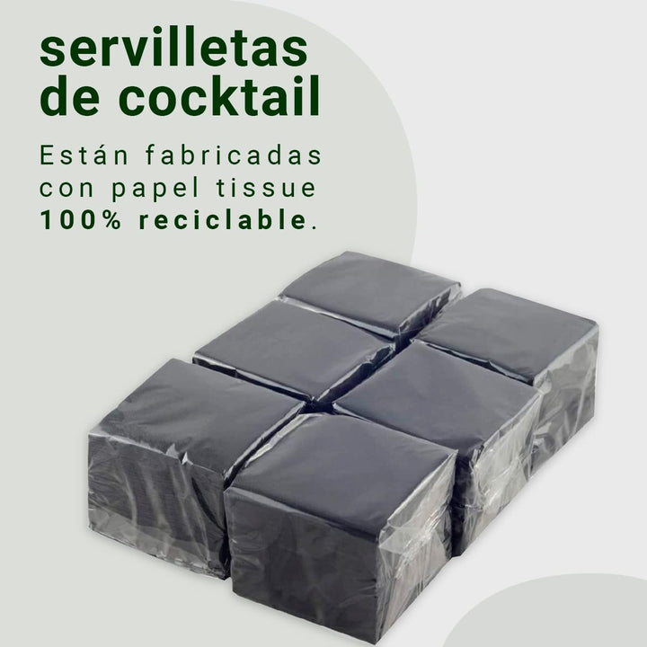 Hostelnovo Black Micro-Quil Paper Napkins - Pack of 600 Disposable Cocktail Napkins