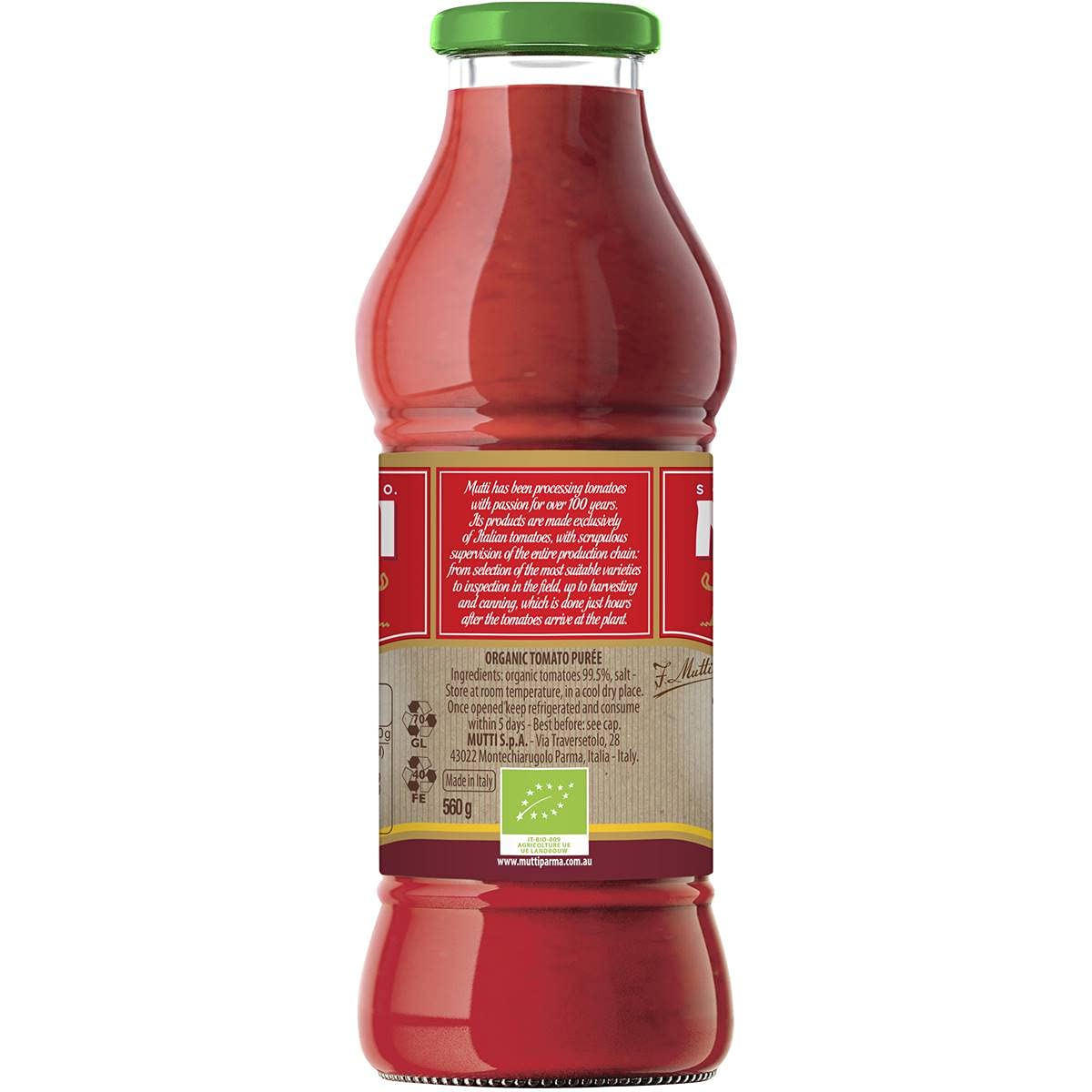 Mutti Organic Tomato Puree - Smooth & Velvety Texture | 560g Bottle 3
