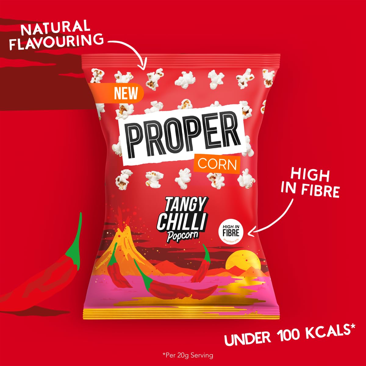 PROPER Tangy Chilli Popcorn - 8 x 70g Bags | Gluten Free, Vegan, Low Calorie Snack 2