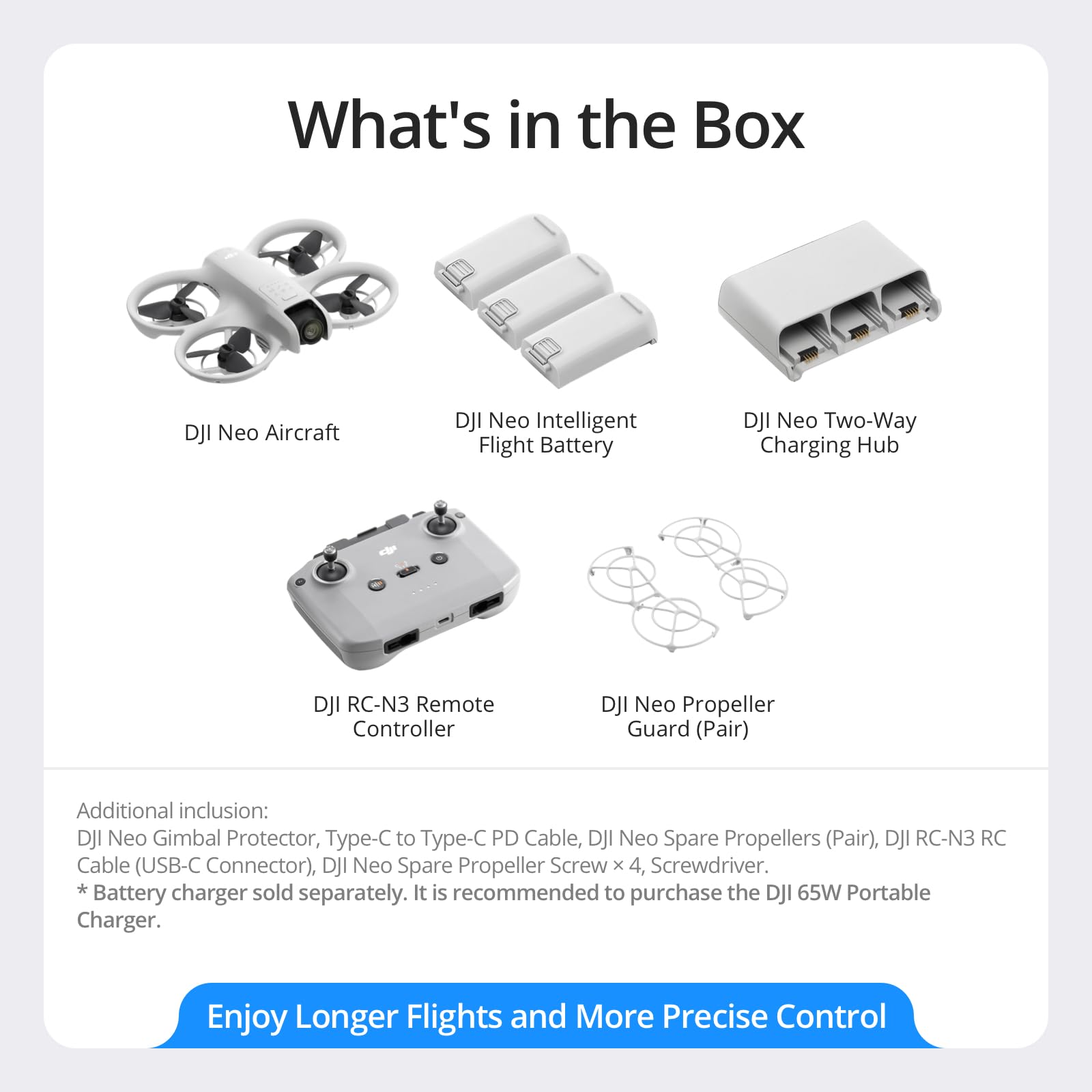 DJI Neo Fly More Combo - 135g Lightweight 4K UHD Camera Drone with Subject Tracking, Palm Takeoff, 3 Batteries & RC-N3 Controller 5