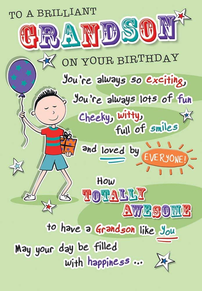 Piccadilly Greetings Grandson Birthday Card by Regal Publishing | 9 x 6 Inches | Beige, Red, Yellow 1