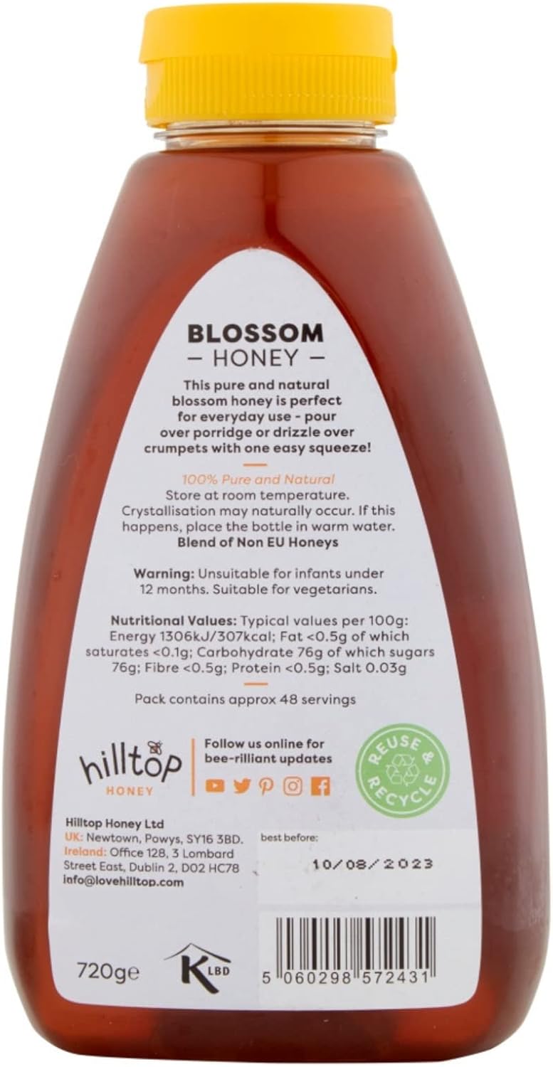 Hilltop Honey Blossom Honey 720g Squeezy Bottle - Pure Natural Honey