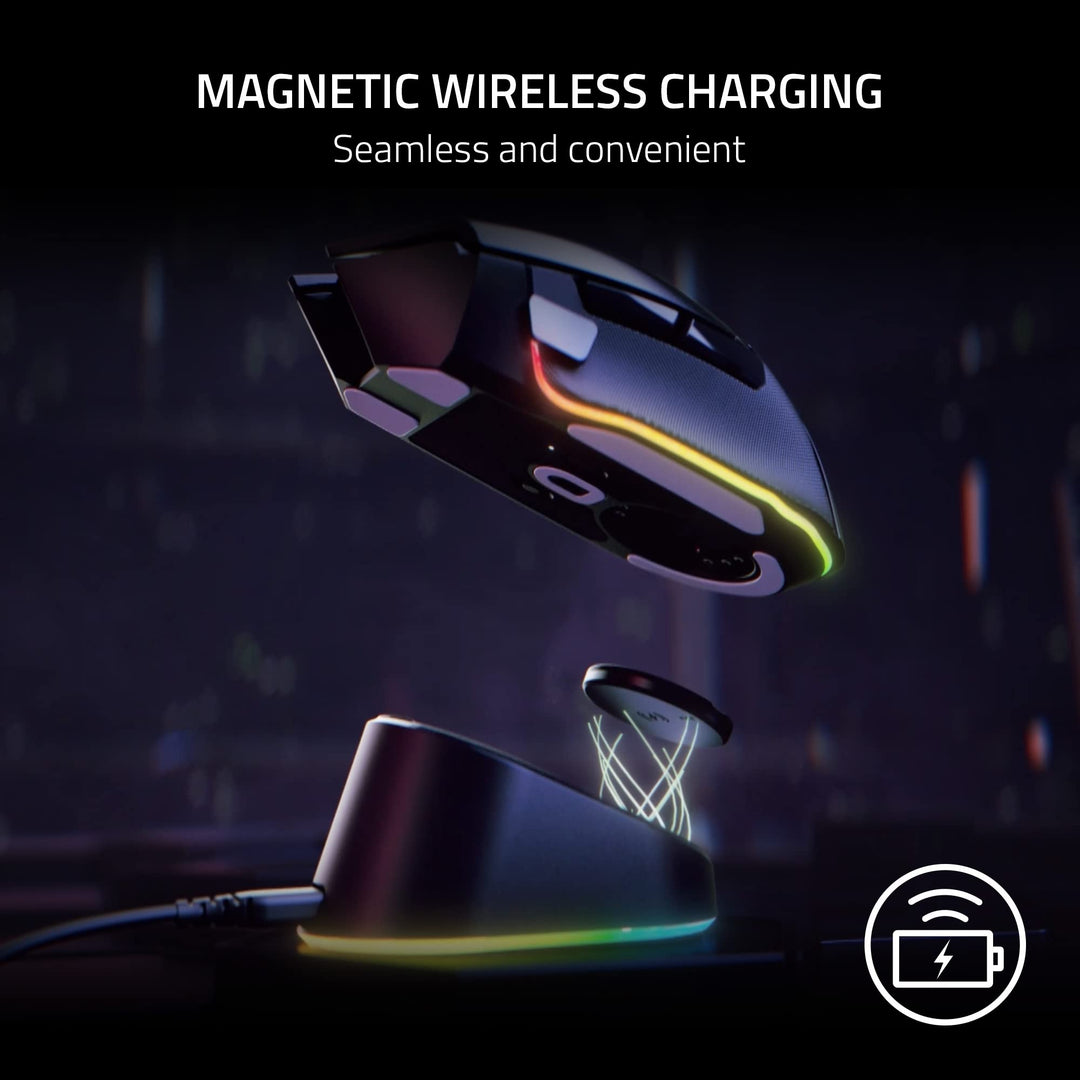 Razer Mouse Dock Pro & Charging Puck - Magnetic Wireless Charging Dock with 8K Hz Transceiver & RGB Lighting