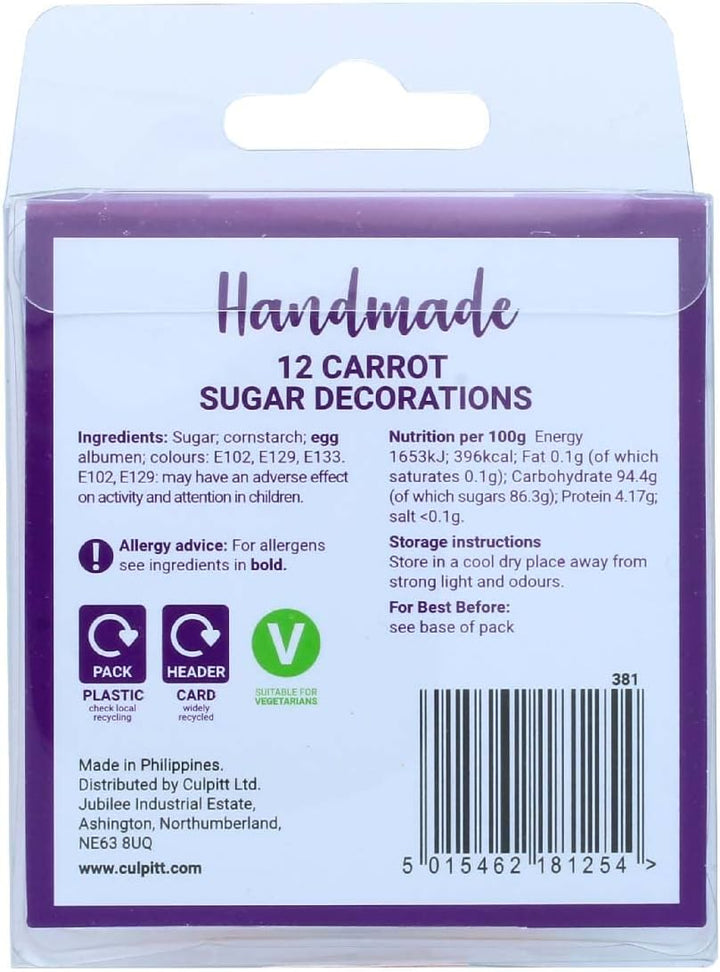 Culpitt - Carrot Sugar Piping Edible Cake Decorations 12 Pack