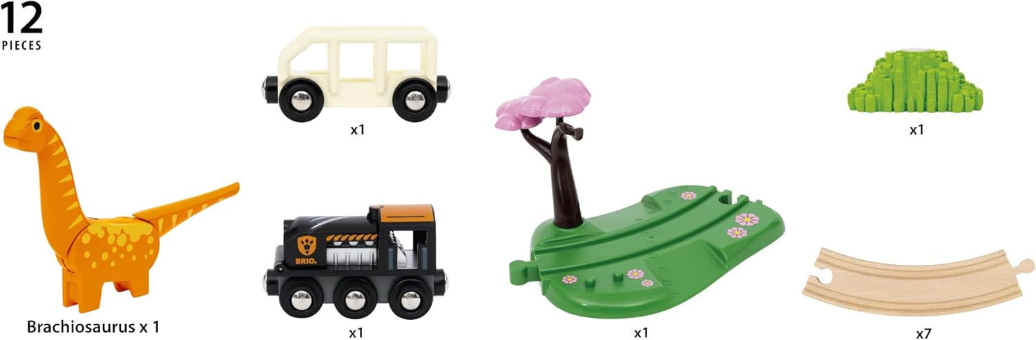 BRIO World Dinosaur Circle Toy Train Set - 12-Piece Wooden Railway Playset for Kids 3+ 7