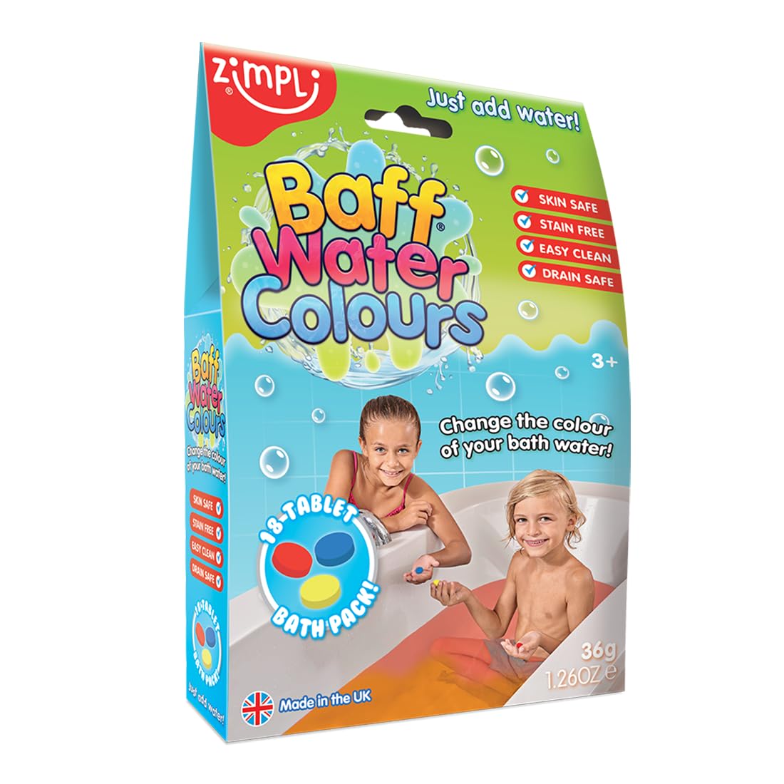 Zimpli Kids 18 Use Baff Water Colours Pack - Bathing Drops for Sensory Play, Ages 3+ 1