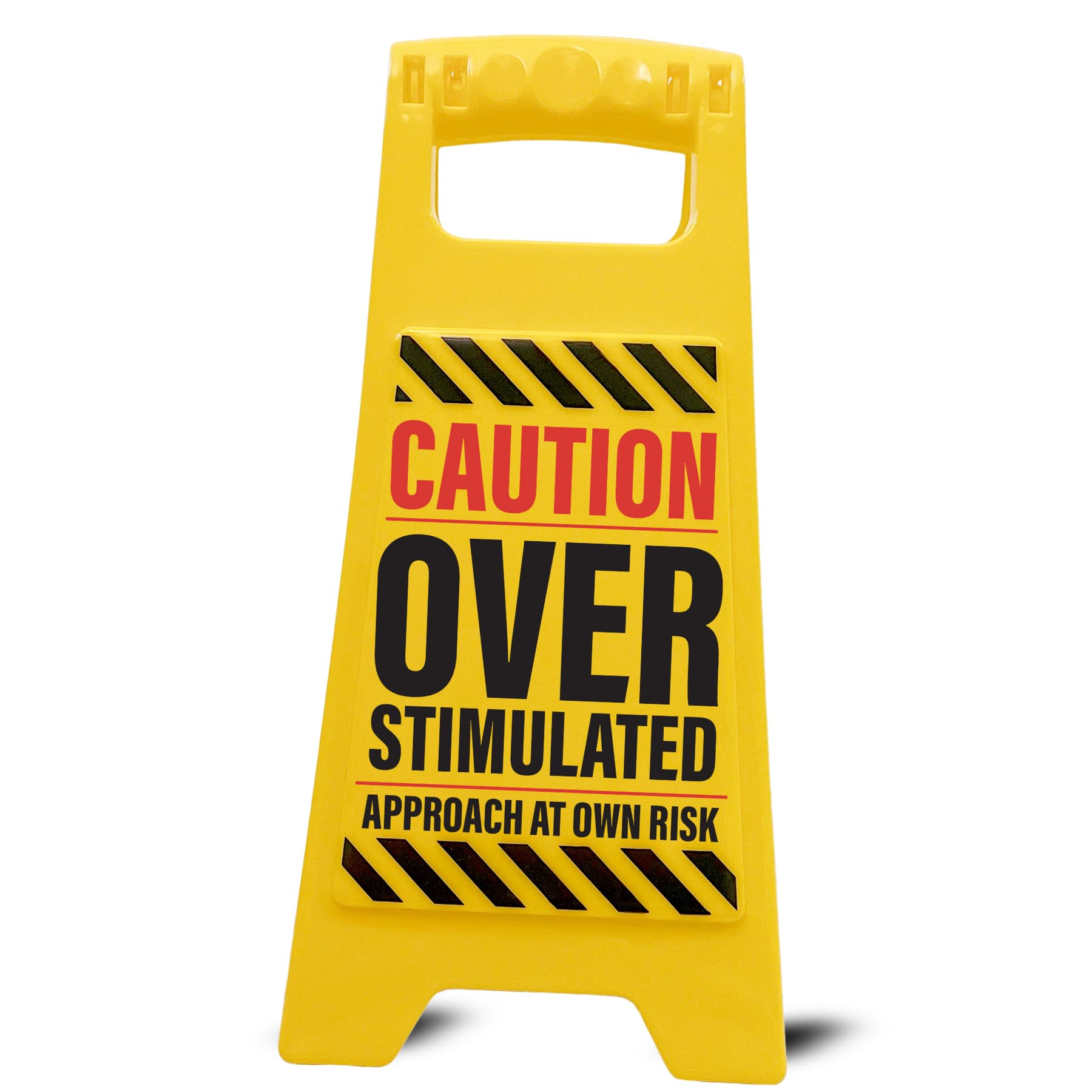Boxer Gifts Overstimulated Approach at Own Risk Novelty Desk Sign | Plastic | Yellow | 28cm x 20cm