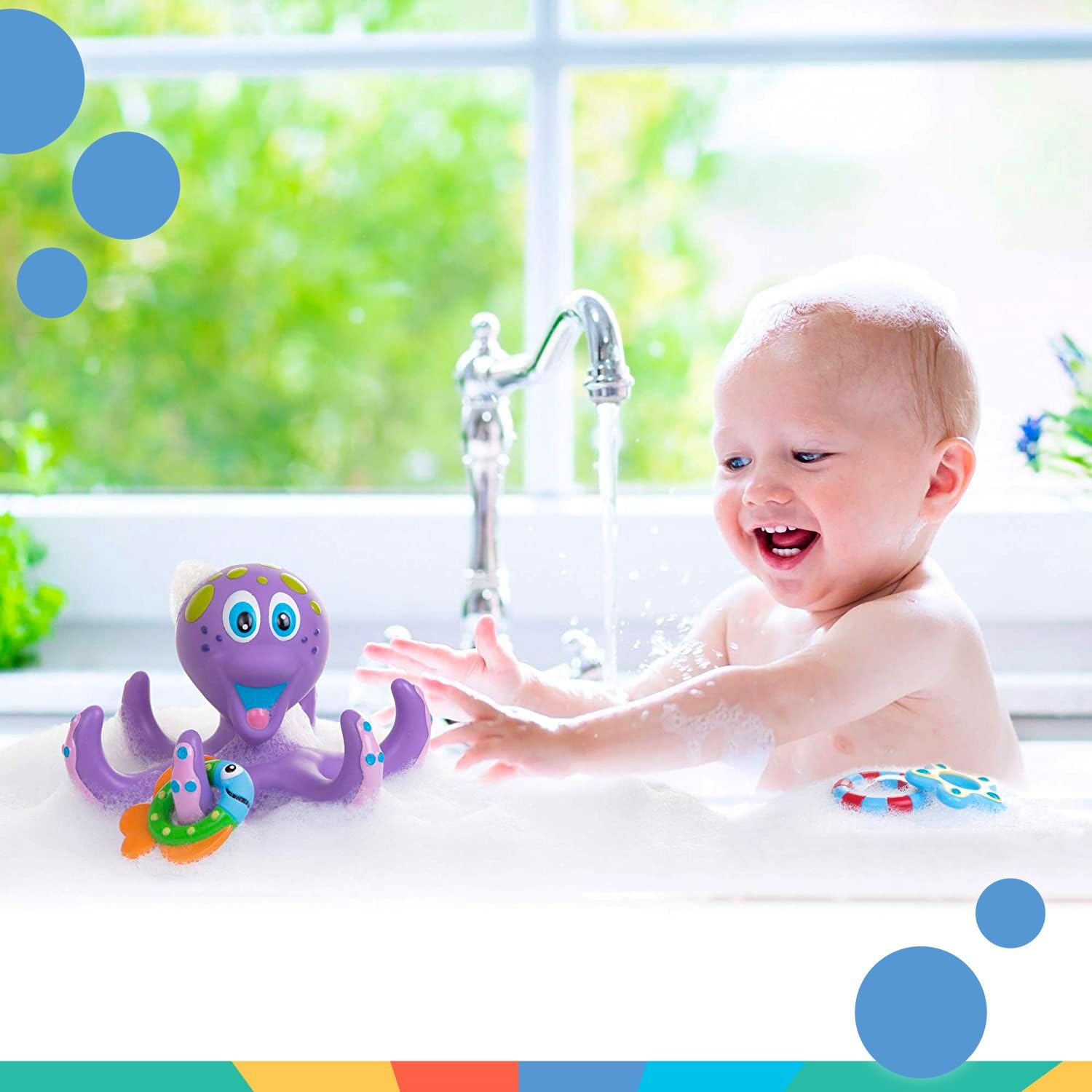 Nuby Floating Octopus Bath Toy with 3 Throwing Rings | Ages 18 Months+ | Purple 7