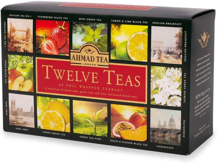 Ahmad Tea Twelve Teas Collection - 60 Tea Bags with Black, Green & Fruit Flavoured Teas