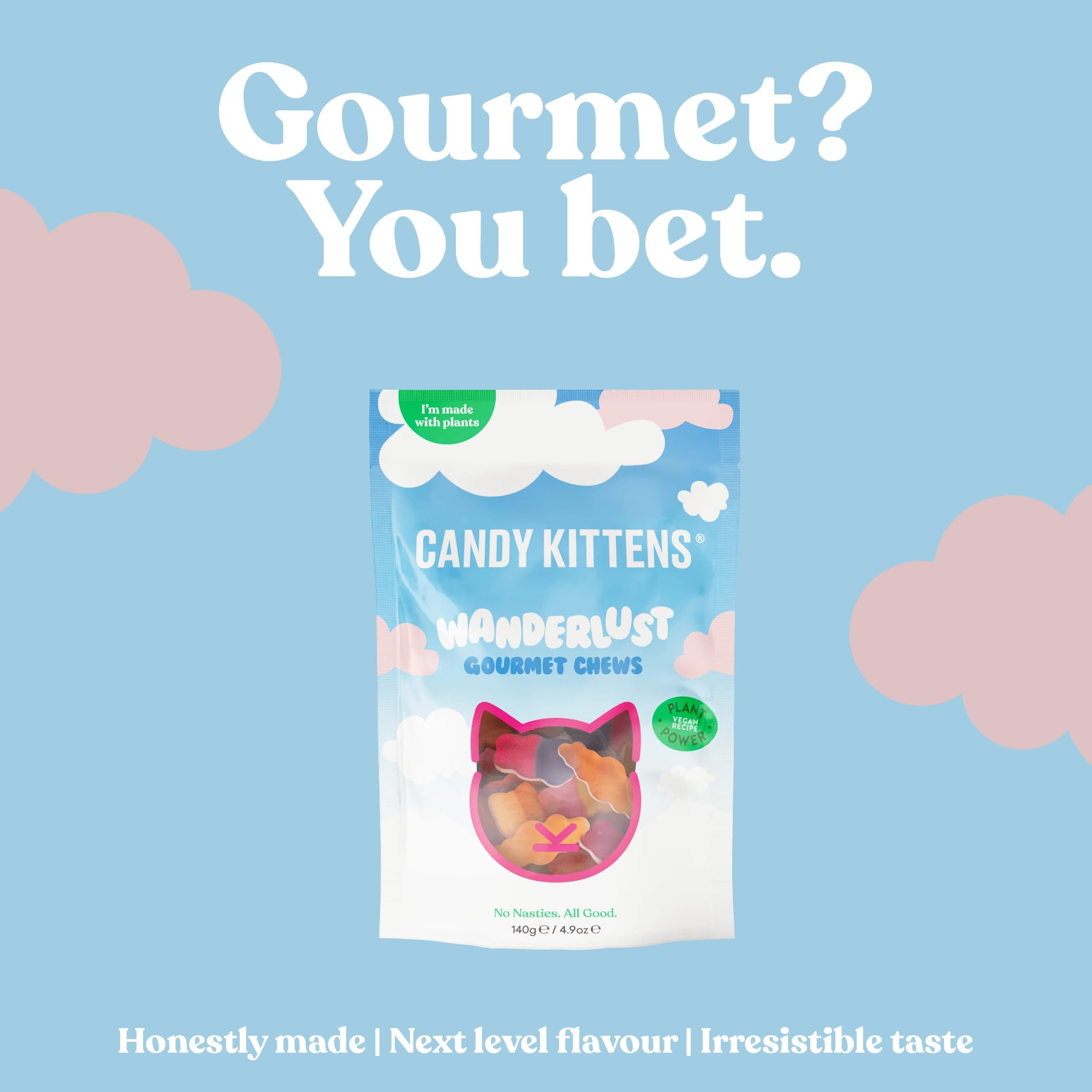 CANDY KITTENS Wanderlust Vegan Sweets - Fruit & Chewy Gummy | 140g Pack of 1 2