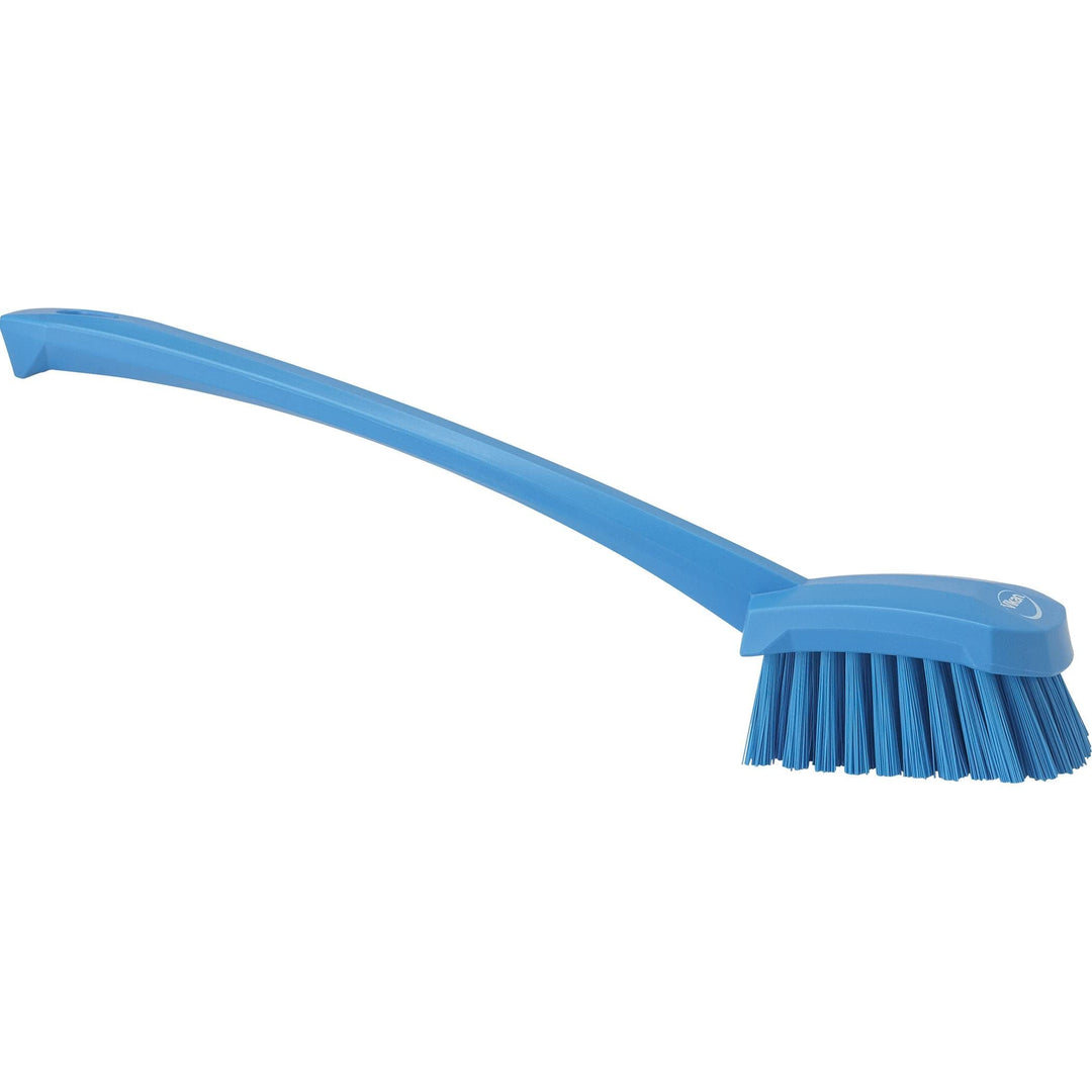 Vikan - 41863 Hand-Held Hand Brush with Stiff Angled Bristles, Polypropylene Handle, Polyester Bristles, 15.75 in, Blue