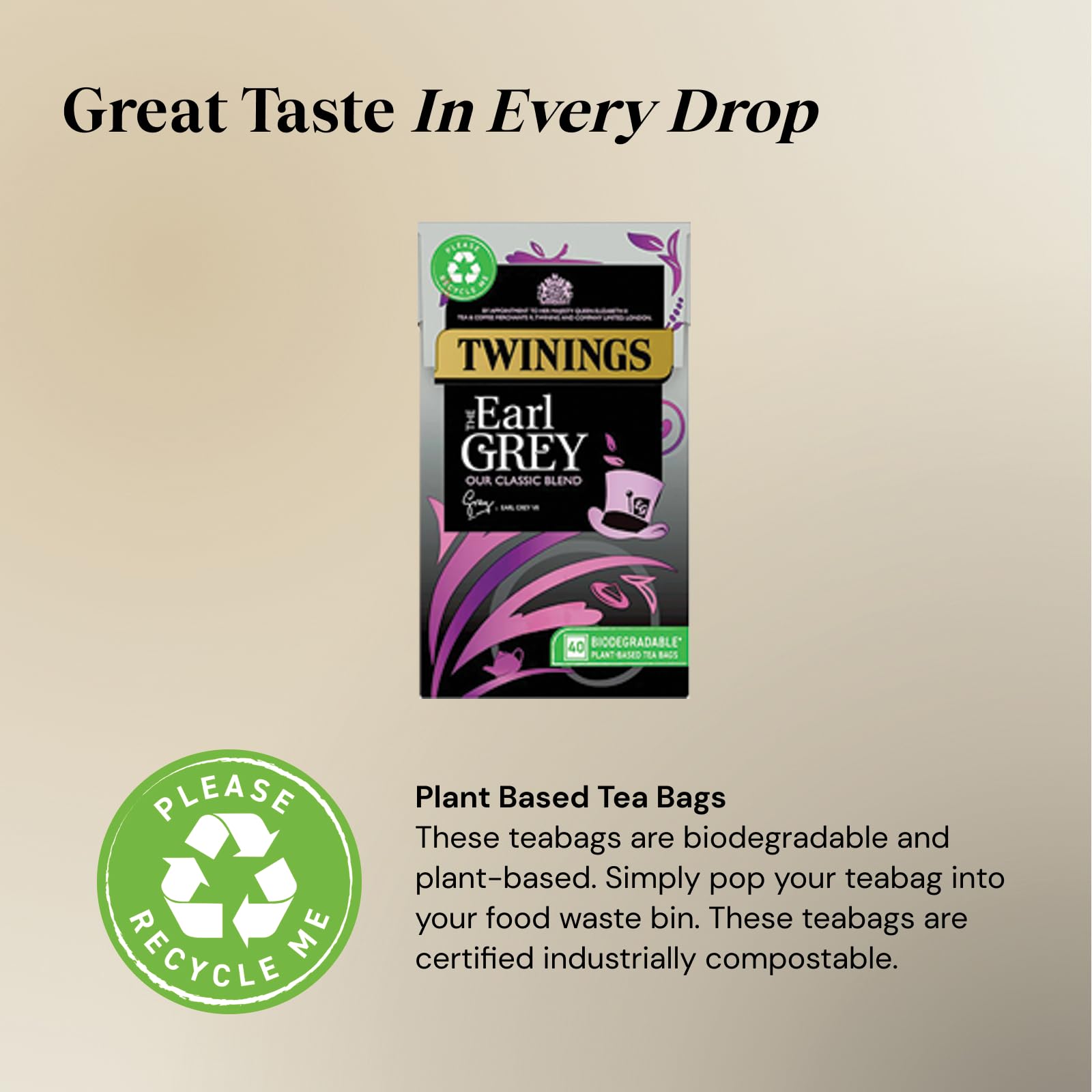 Twinings Earl Grey Black Tea Bags - 40 Count, 100g | Bergamot & Lemon Flavor