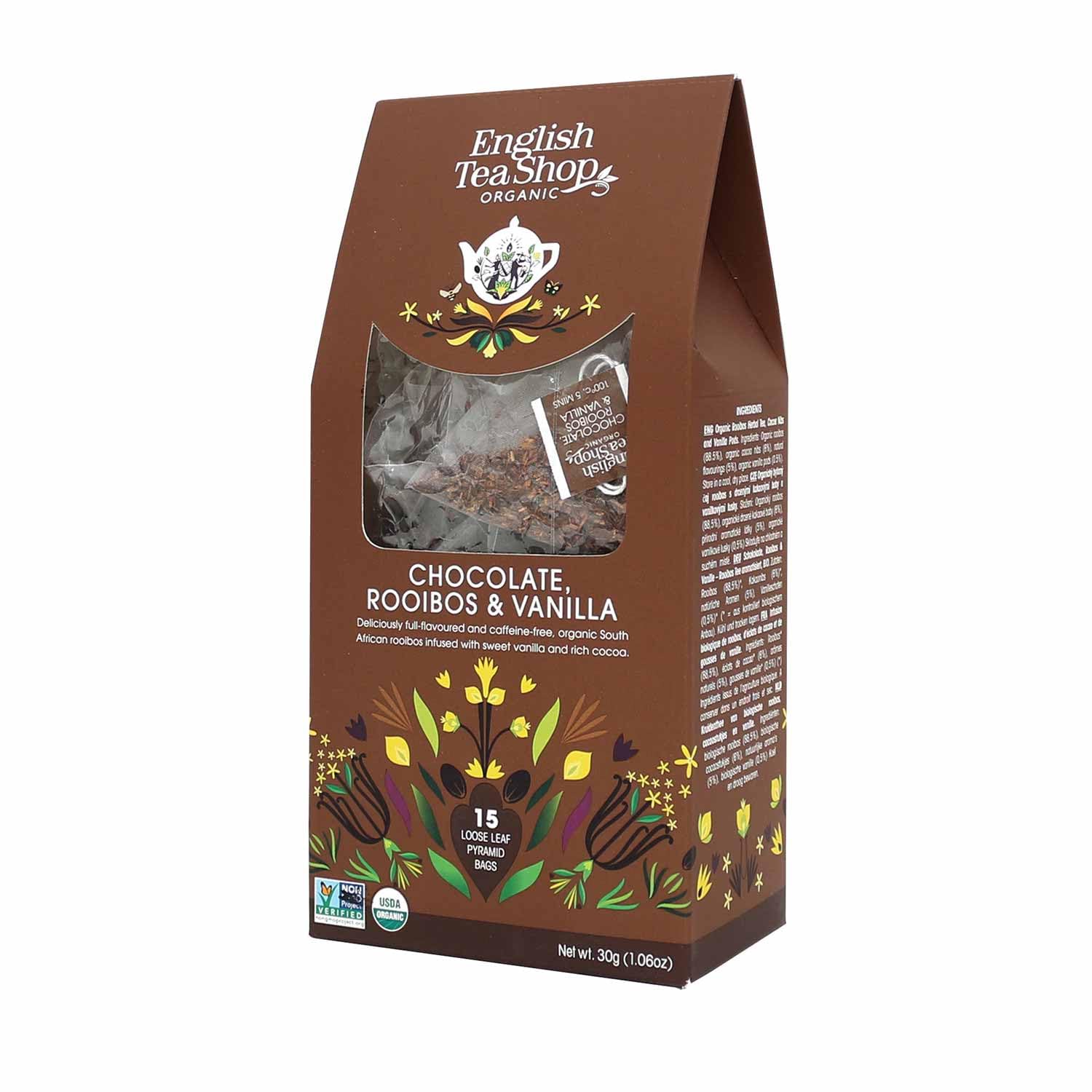 English Tea Shop Organic Chocolate, Rooibos & Vanilla Tea (15 Pyramids), 30g 1
