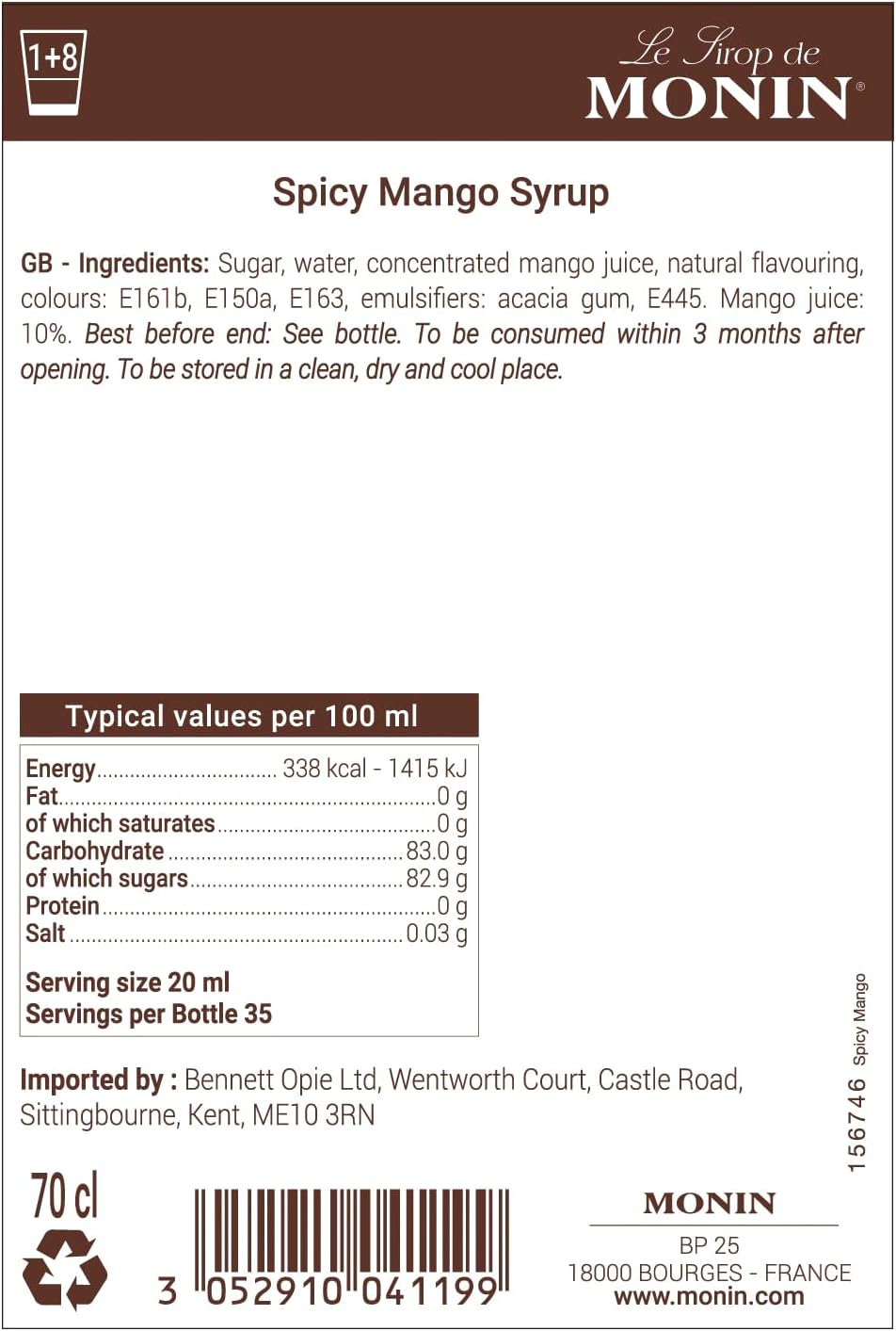 MONIN Spicy Mango Syrup 700ml - Vegan, Halal, Kosher - Cocktail & Mocktail Ingredient 4