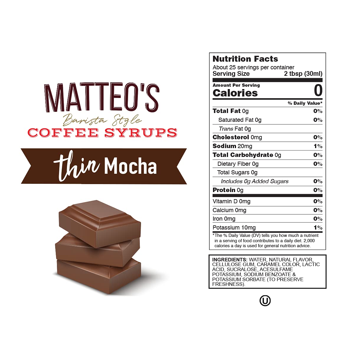 Matteo's Sugar Free Coffee Syrup - Mocha Flavor | 0 Calories | Keto Friendly | 750 ml 3