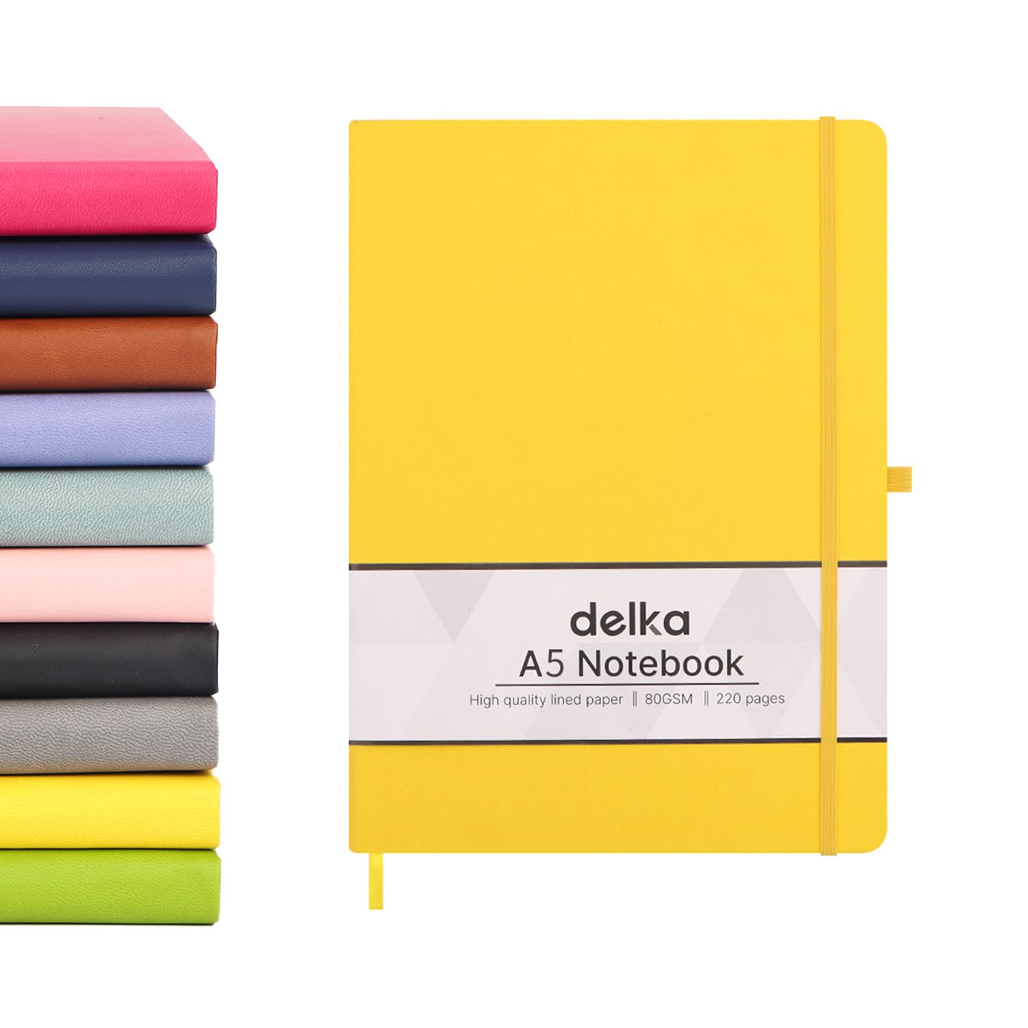 delka A5 Notebook - 220 Pages Ruled Ivory Paper | Vegan Leather Soft Cover | Yellow