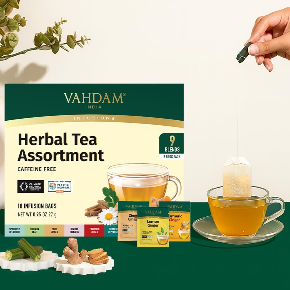 VAHDAM - Assorted Herbal Tea Sampler (18 Tea Bags, 9 Flavors) Caffeine-Free 6
