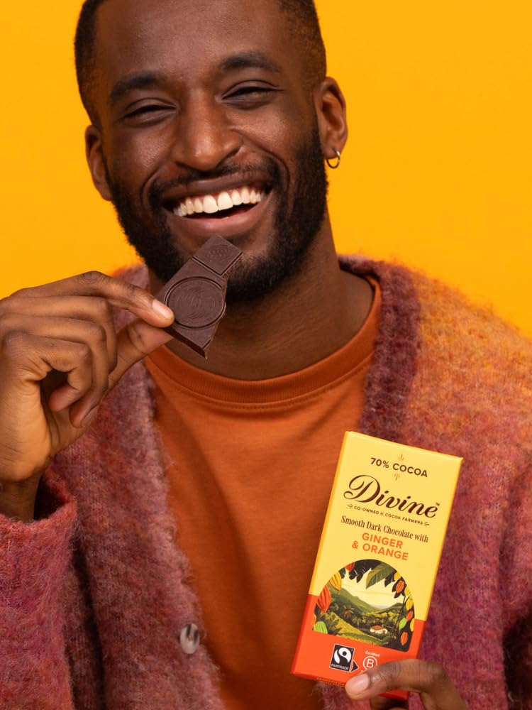 Divine 70% Cocoa Dark Chocolate with Ginger & Orange Bar | 90g Fairtrade 3