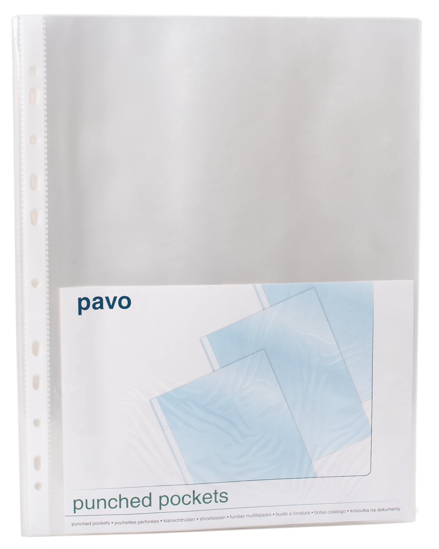Pavo Punched Binder Pockets - Crystal Clear A4 Sleeves, 60 Micron PP, Pack of 100 1