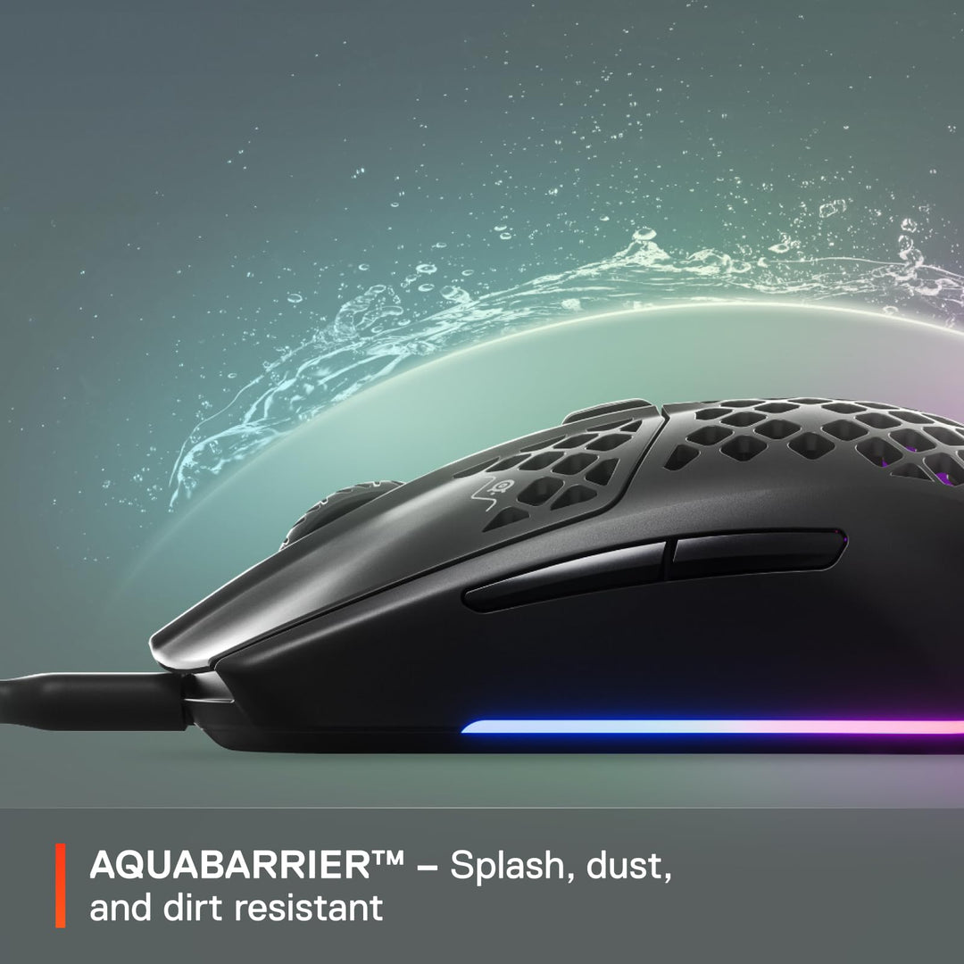 SteelSeries Aerox 3 - 59g Ultra-Lightweight Holey RGB Gaming Mouse with IP54 AquaBarrier