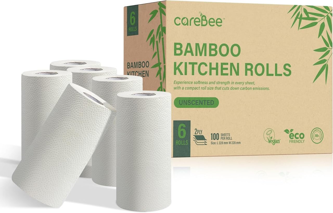 CareBee Kitchen Roll - 2 Ply Strong & Absorbent Bamboo Paper Towels | 6 Pack