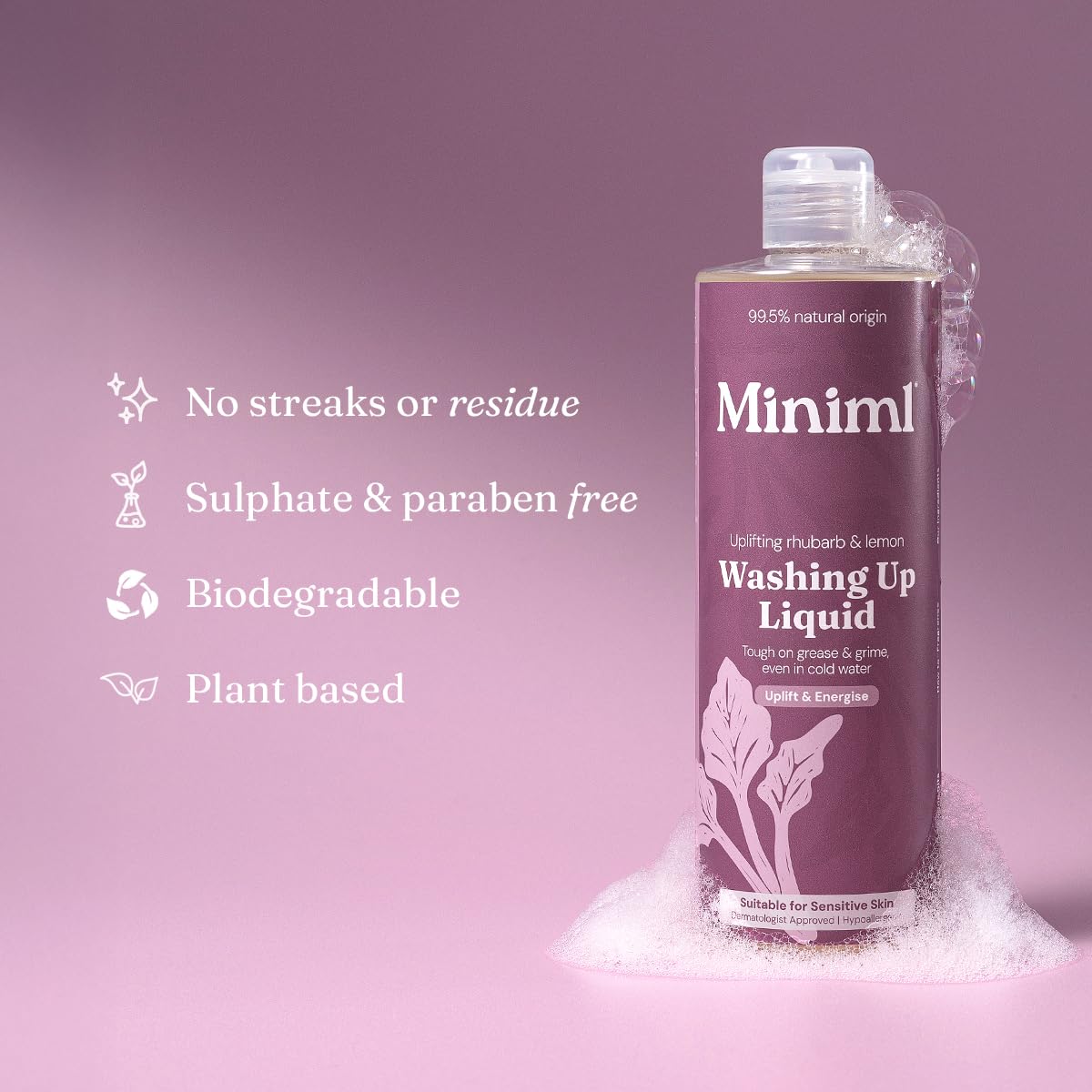 Miniml Eco Washing Up Liquid Refill - 1L Wild Rhubarb & Lemon | Plant-Powered, Skin Sensitive 4