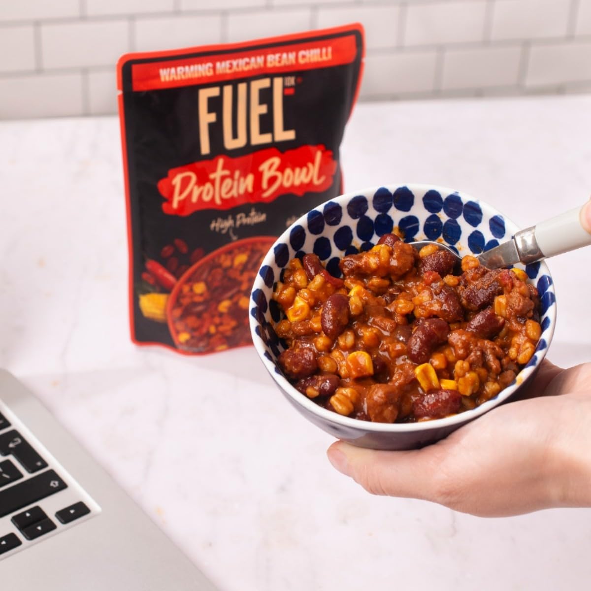 FUEL10K High Protein Mexican Bean Chilli Microwave Ready Meal - 14g Protein, Pack of 6 3