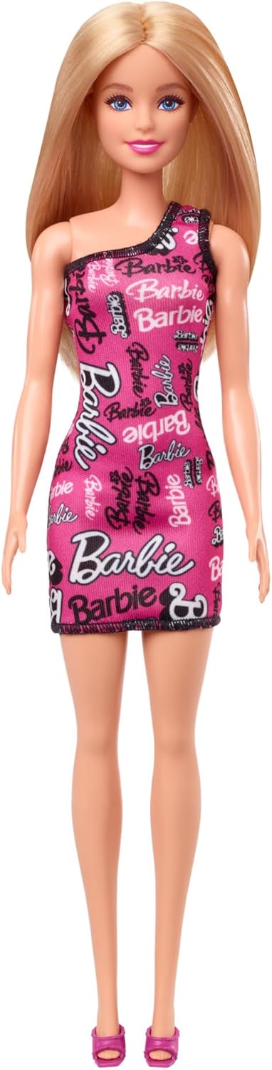 Barbie Fashion Doll with Straight Blonde Hair - Pink One-Shoulder Dress & Shoes 4
