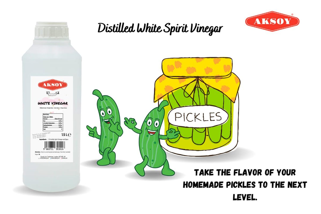 Aksoy Distilled White Spirit Vinegar 1.5L - Ideal for Cooking, Pickling & Natural Cleaning