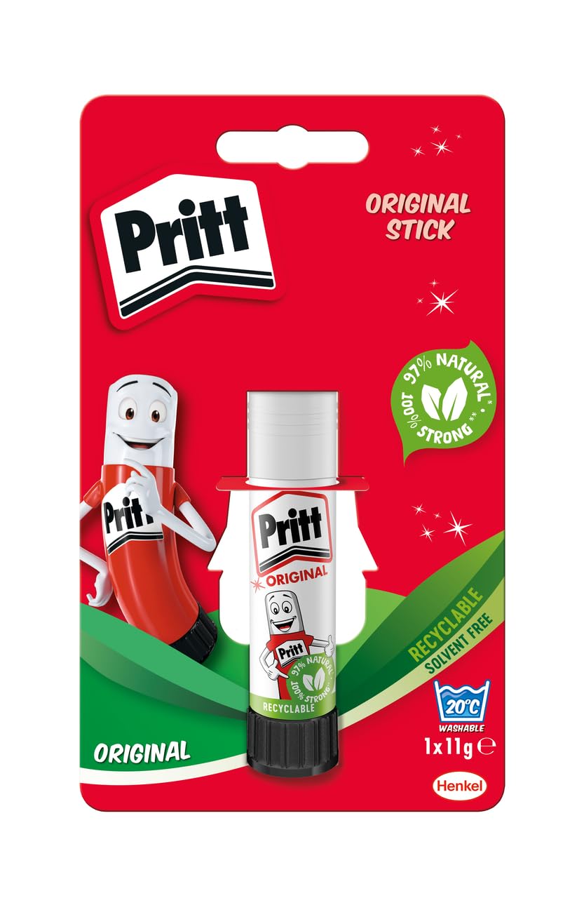Pritt Glue Stick, Safe & Child-Friendly Craft Glue for Arts & Crafts Activities, white, 1x11g Pritt Stick, Packaging may vary