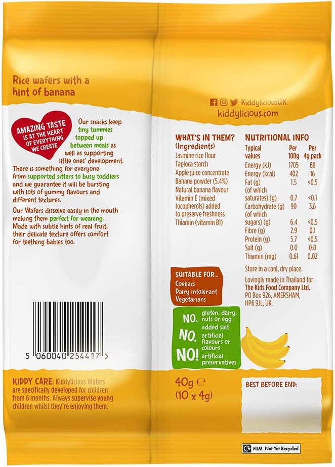 Kiddylicious Banana Wafers Gluten Free Dairy Free Kids Snack, Pack of 40 3