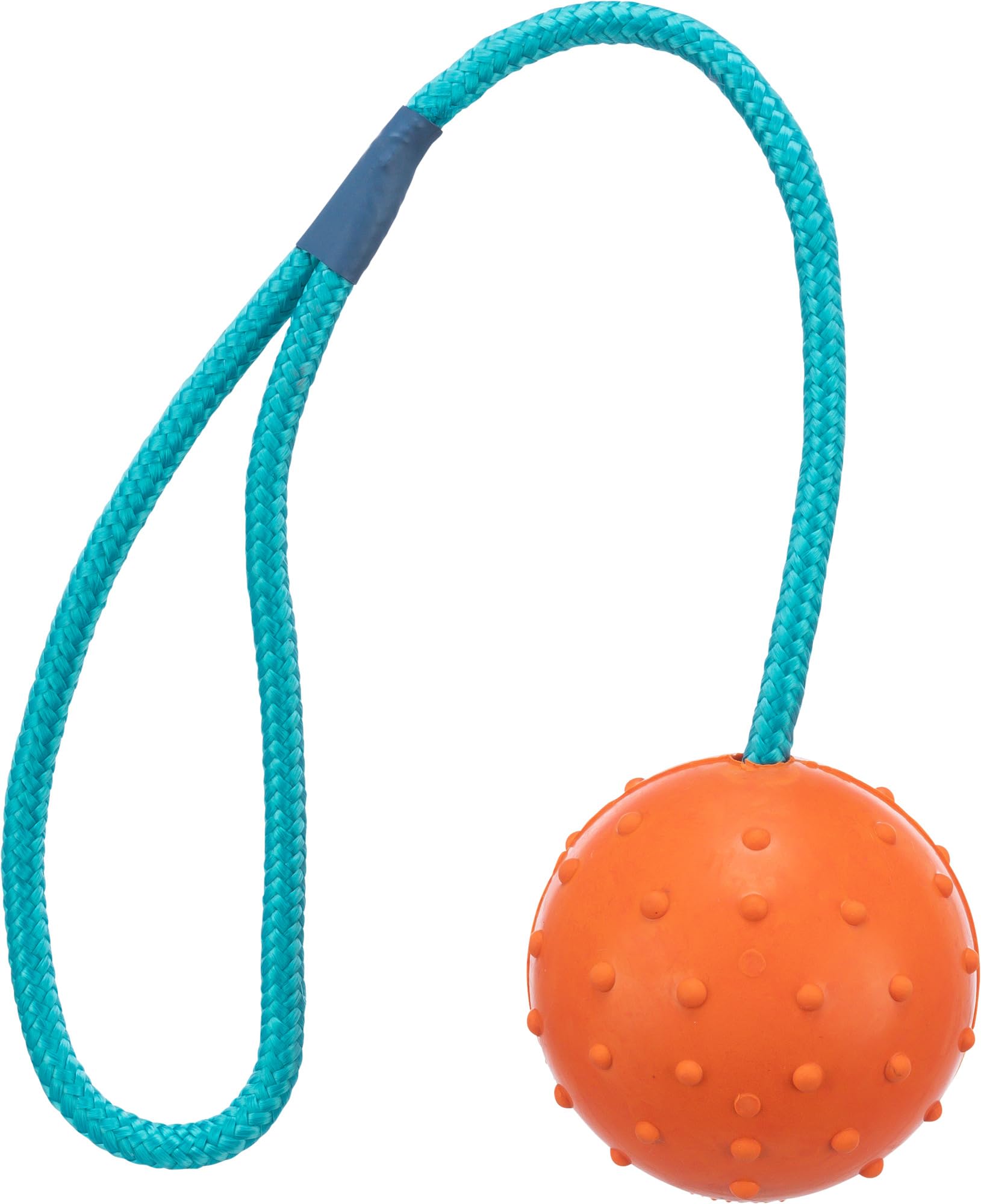 TRIXIE Natural Rubber Ball on a Rope Dog Toy | 6 cm Ball Diameter | Petrol/Orange