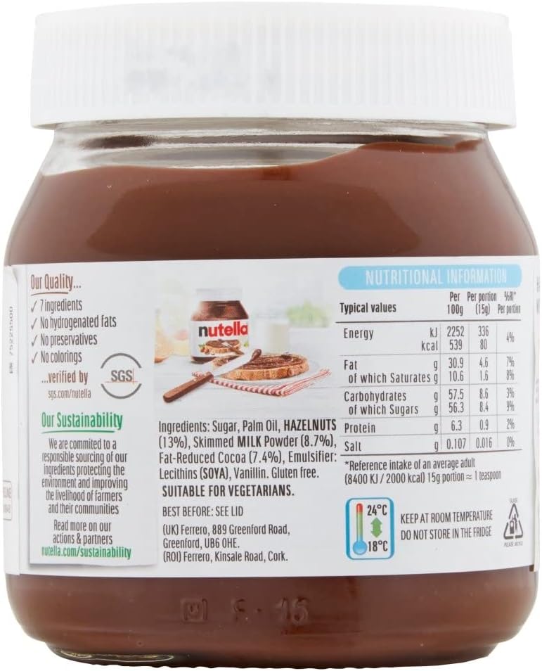 Nutella Hazelnut Chocolate Spread 350g Jar - Cocoa & Hazelnut Spread for Pancakes