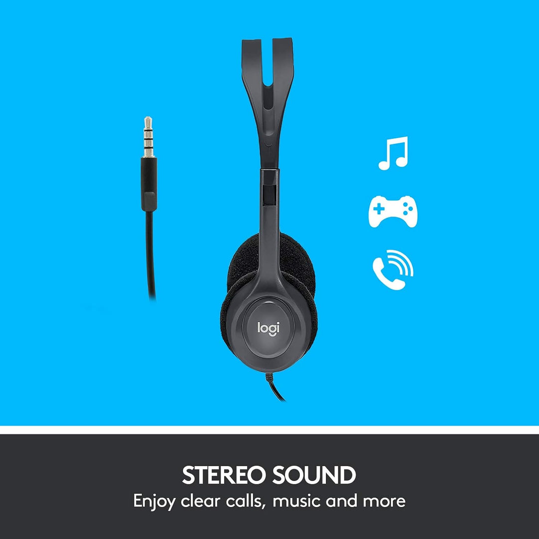 Logitech H111 Wired Stereo Headset with Noise-Cancelling Microphone and 3.5 mm Jack for PC, Mac, Laptop, Smartphone, Tablet - Black