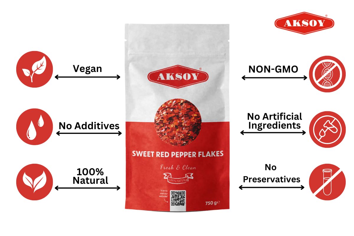 AKSOY Premium Turkish Sweet Red Pepper Flakes (Pul Biber) - 750g Resealable Bag | Mild & Sweet Flavor 8