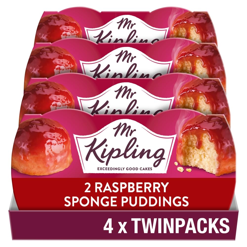 Mr Kipling Raspberry Sponge Pudding Desserts - Microwaveable Treat | Pack of 4 (190 g)
