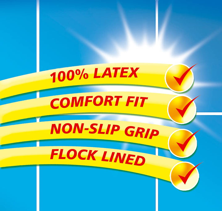 Duzzit - Household Gloves 100% Latex Comfort Fit Flock Lined Pack of 2 Size Small
