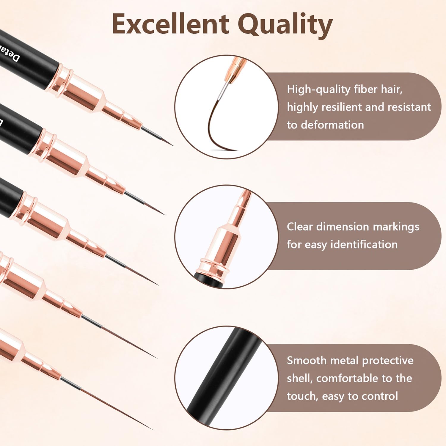 MOXYOY 5Pcs Nail Art Liner Brushes Set - Ultra-Soft Nylon, Metal Handles, 5 Sizes (4mm-25mm) 5