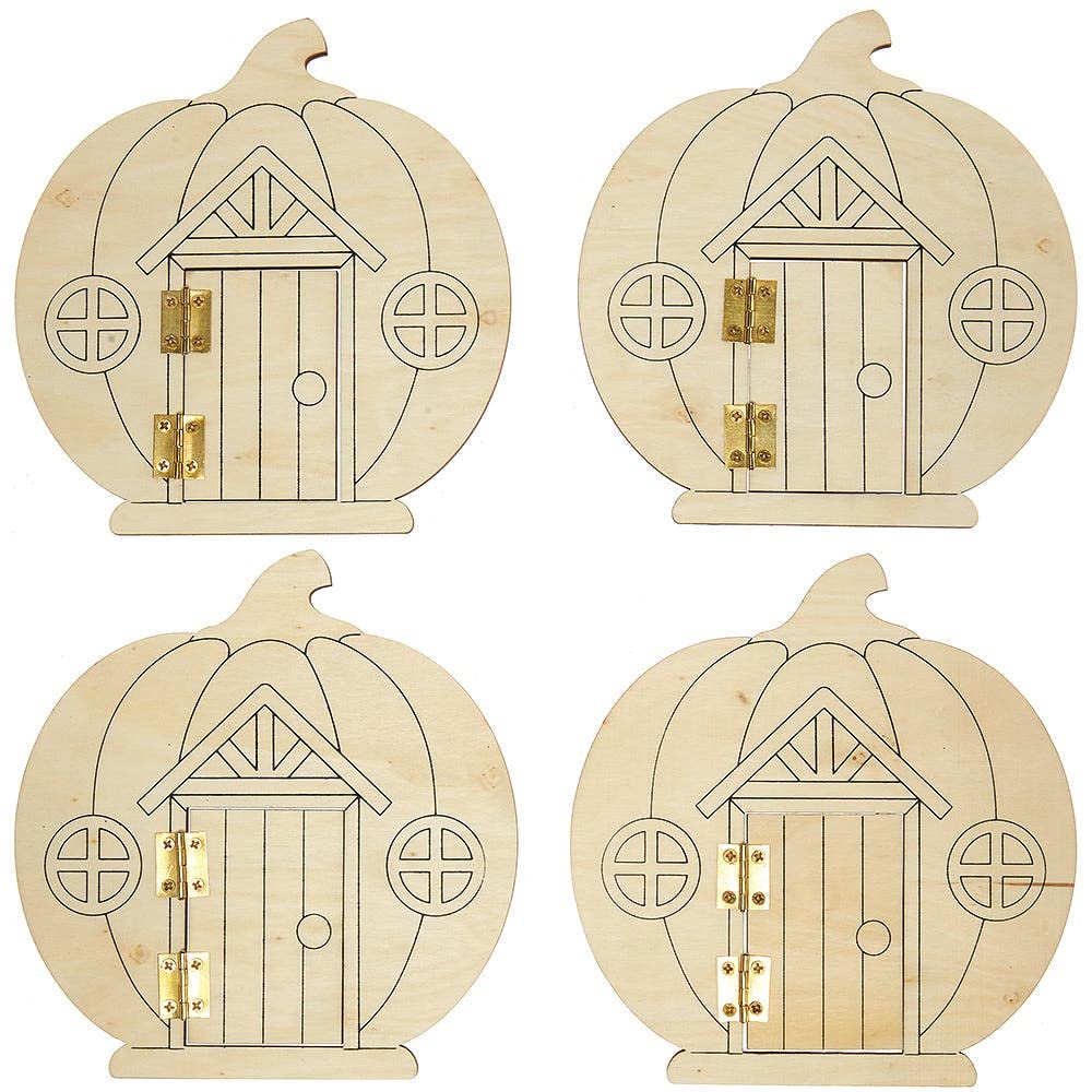 Baker Ross FX250 Pumpkin Wooden Fairy Doors - Pack of 4 Halloween Craft Kit 2