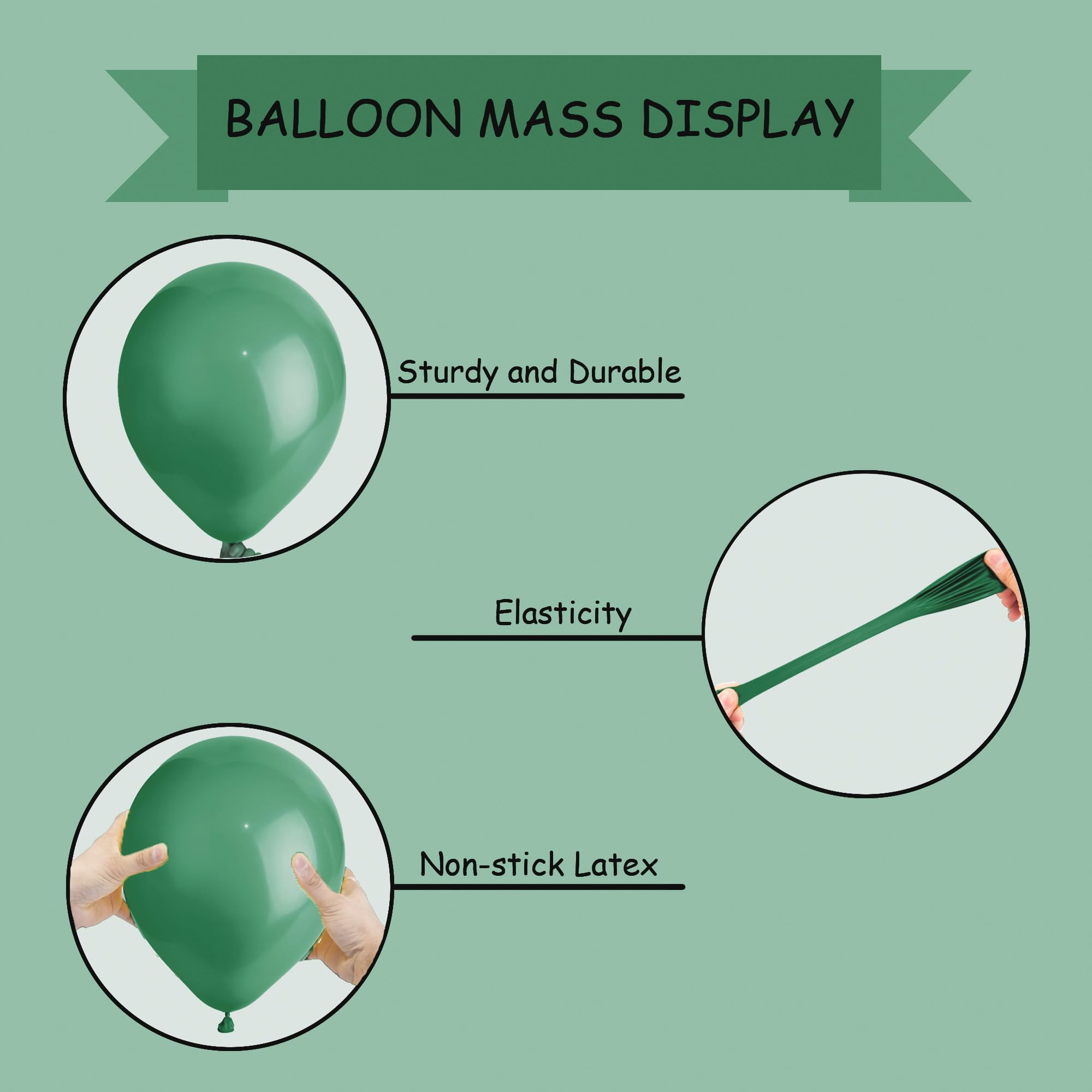 SHATCHI Metallic Green Balloons - 25 Pack, 12 Inch Thick Latex | Biodegradable 6