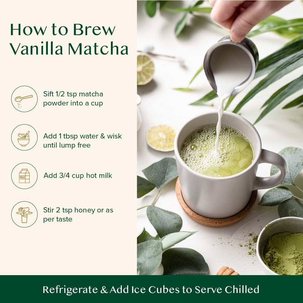 VAHDAM - Vanilla Matcha Green Tea Powder (25g, 12 Servings)