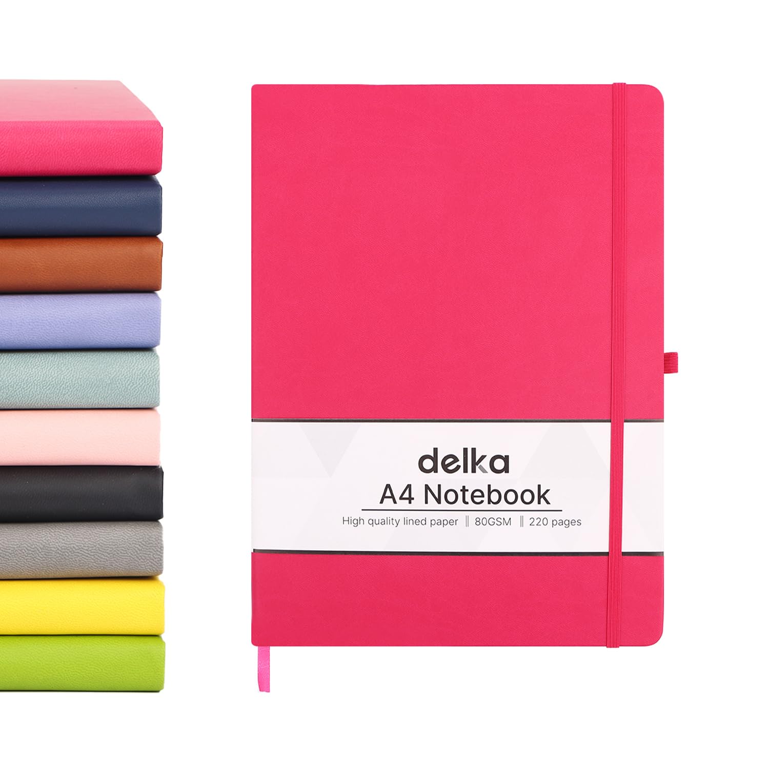 delka A4 Notebook - Vegan Leather Hard Cover | 80 Sheets Ruled Pages | Dark Pink